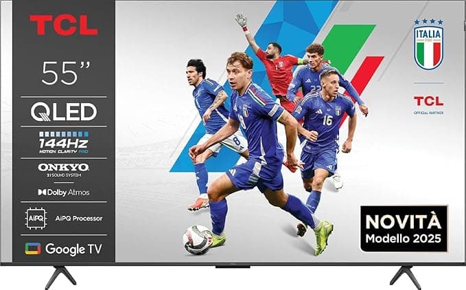 TCL 55P8K QLED 4K HDR UHD Smart Telewizor Google TV (Dolby Vision & Atmos, 144 Hz Motion Clarity Pro, FreeSync, Onkyo 2.1, sterowanie głosowe