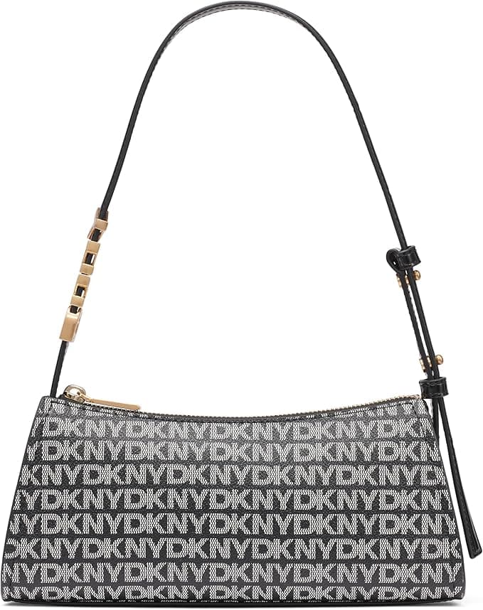 Damska torba Avril Top Zip Shoulder Bag, Black and Black Logo, Czarne i czarne logo