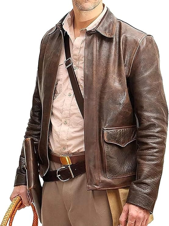 Męska kurtka westernowa kowbojska brązowa z prawdziwej skóry Indiana Jones kurtka Harrison