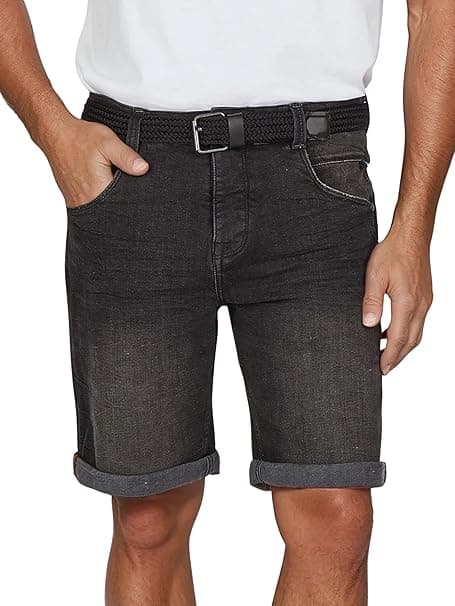 DENIMFY Dżinsy męskie, rozciągliwe, krótkie z paskiem, Regular Fit