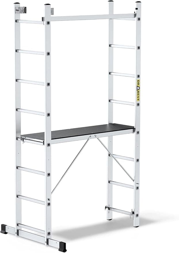 DRABEST Aluminiowe rusztowanie BASIC 2x8 – podest 33x114 cm – Trwałe, solidne i lekkie rusztowanie – Wewnątrz i na Zewnątrz Budynków 46x214x14cm
