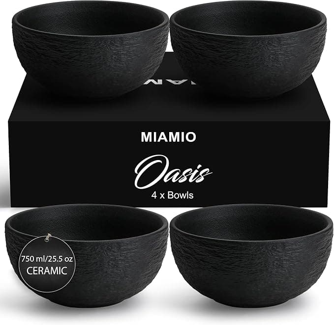 MIAMIO - Zestaw 4 ceramicznych misek (750 ml) - Oasis (Czarny)