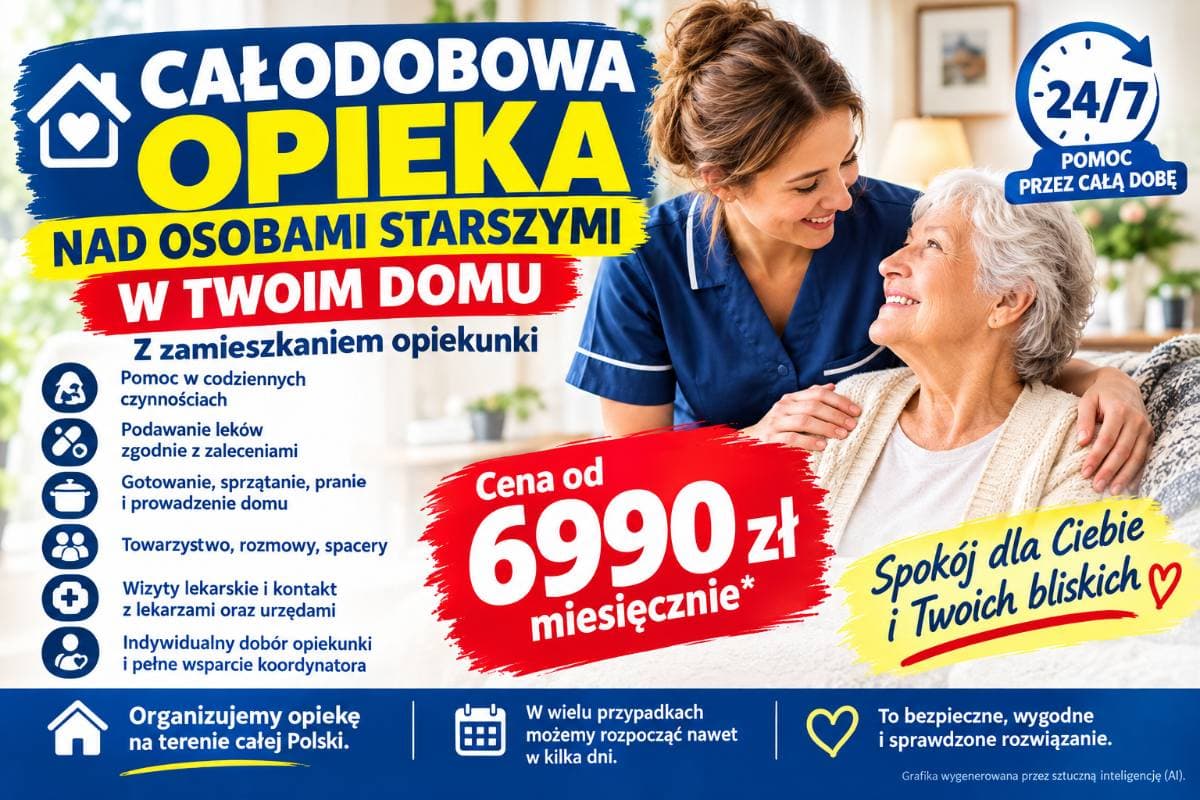 Całodobowa opieka nad seniorem w domu - opiekun - od 6990 zł miesięcznie
