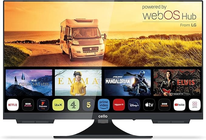 Cello C2424WS 12 Volt 24 inch Traveller Smart Frameless TV "Pitch Perfect" Speakers Ultrafast WebOS, Freeview Play