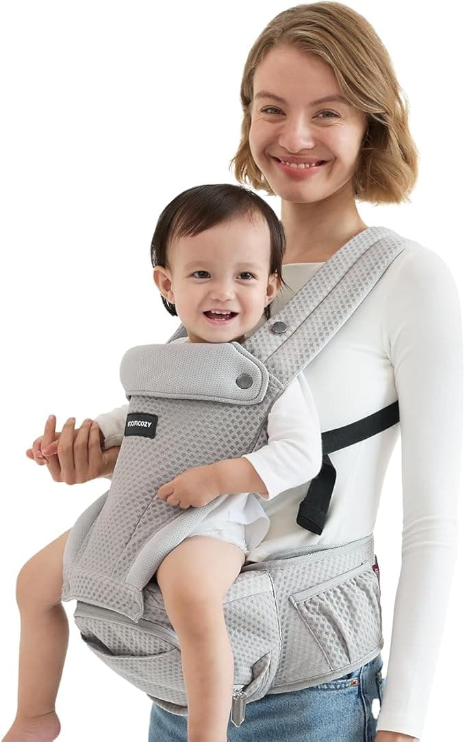 Momcozy Nosidełko dla niemowląt z poduszką biodrową, 2 w 1, regulowane i zdejmowane nosidełko dla niemowląt do 20 kg