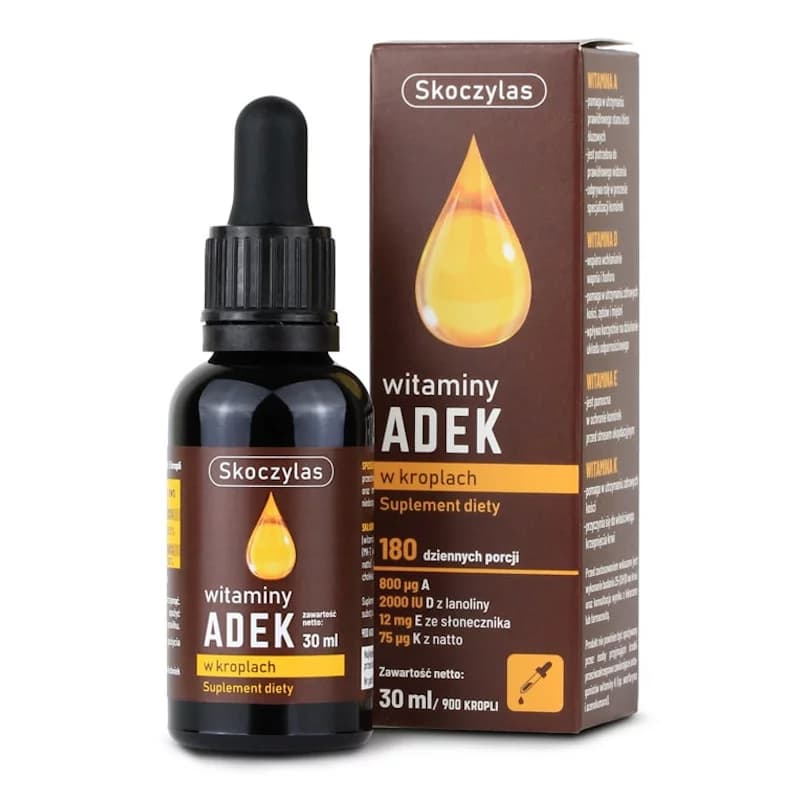 Witaminy ADEK A D3 E K2 MK-7 w kroplach Skoczylas – 30 ml
