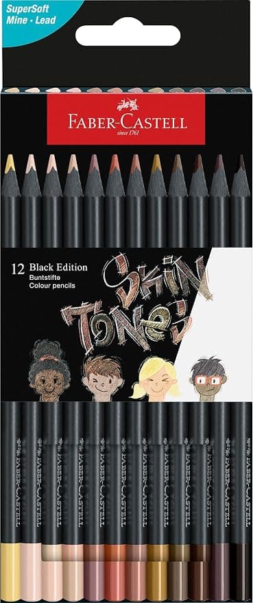 FABER-CASTELL - zestaw kredek Black Edition, 12 sztuk, odcienie skóry