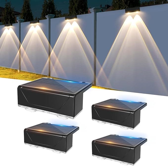 Liyade Lampy solarne na ogrodzenie, 4 sztuki lamp solarnych do ogrodu zewnętrznego, wodoodporne lampy solarne na taras z 3 trybami oświetlenia
