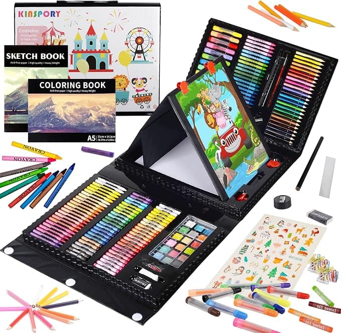 KINSPORY 290 sztuk Zestaw artystyczny dla dzieci, Deluxe pudełko malarskie